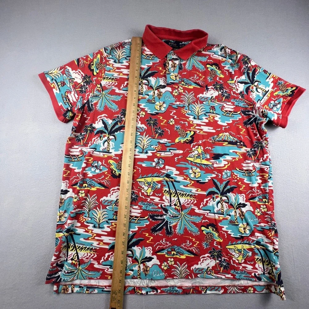 Polo Ralph Lauren Polo Shirt Mens XXL Red Aloha Tropical Hawaiian‎ Classic Fit